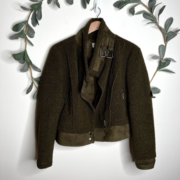 Evereve Jackets & Coats Peyton Jensen Green Teddy Moto Jacket Poshmark